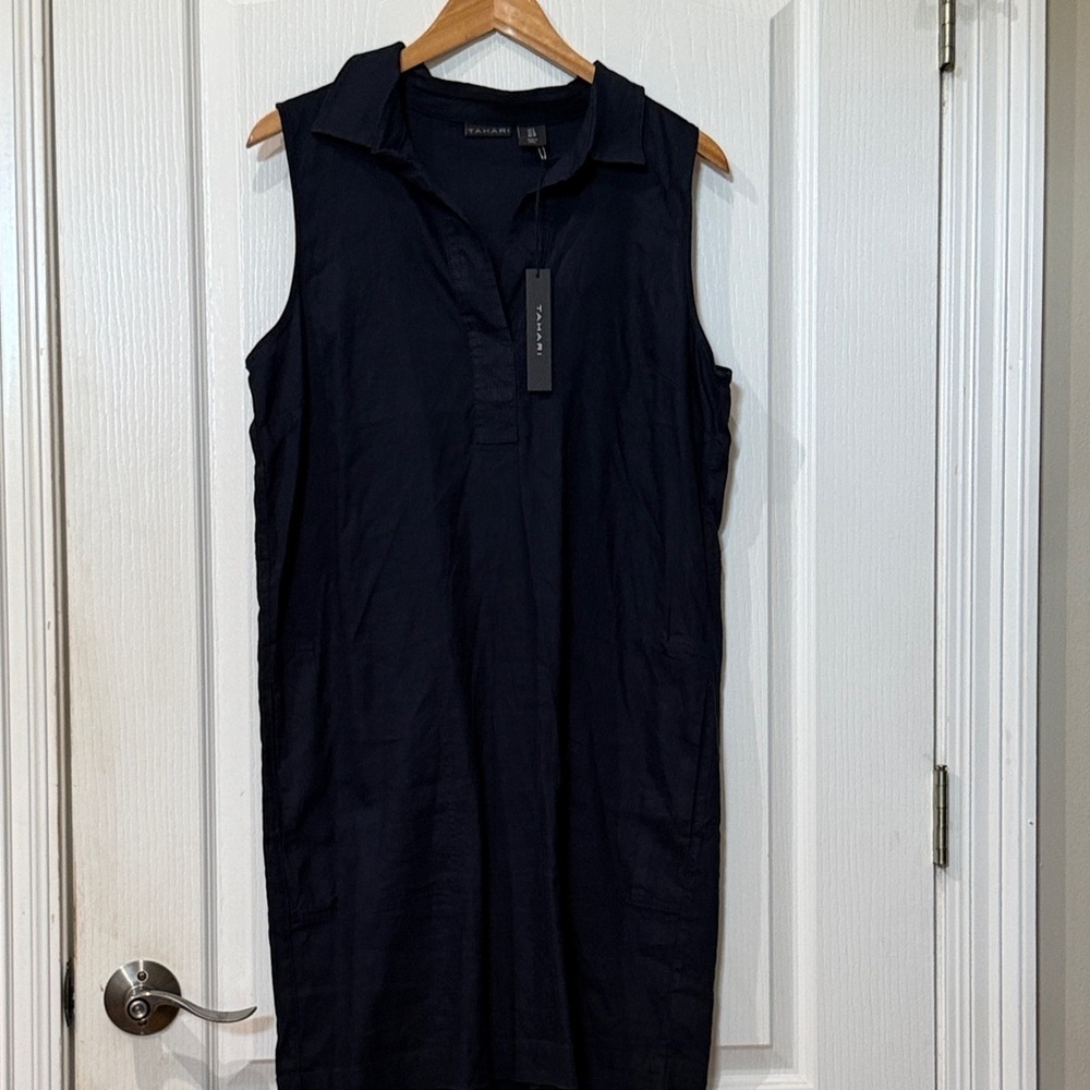 Tahari size 8 Navy Sleeveless shirt sleeve dress NWT